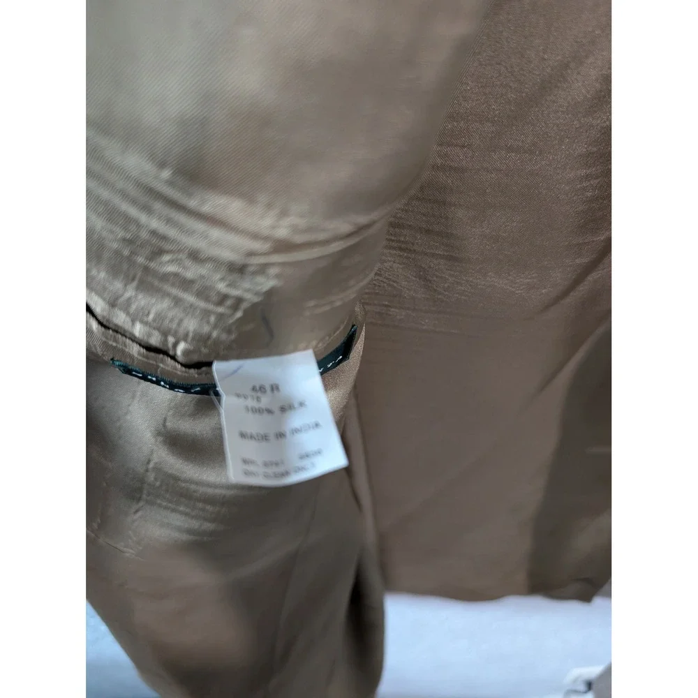Oscar de la Renta 100% Silk Blazer 46R Beige Tan 2 Button Sport Coat Mens